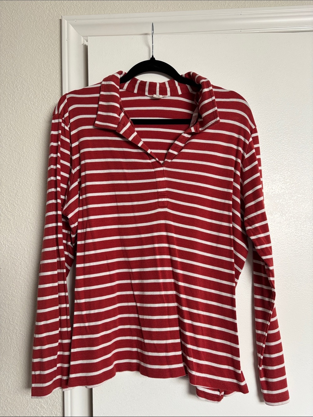 Caslon Red and White Striped Polo-Style Knit Top